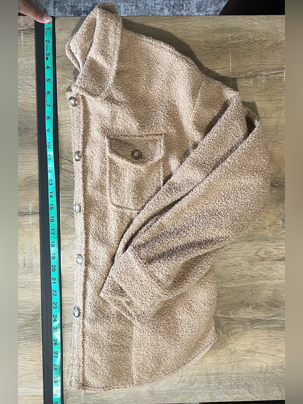 Amazon Beige Teddy Jacket - Button Front Shacket - Faux Suede Lining